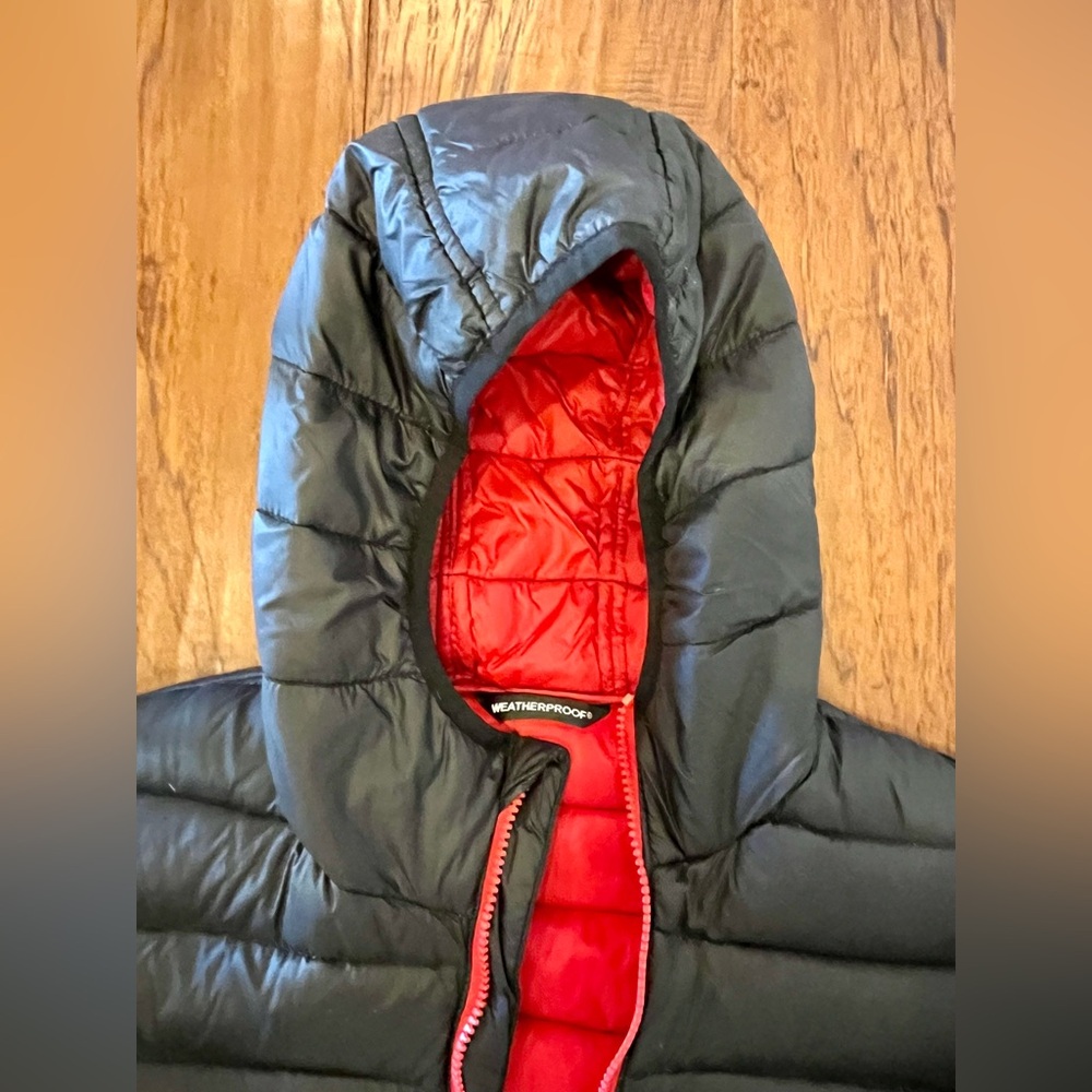 Weatherproof Down Quilted Black and Red Kids Puffer Jacket Packable - Picture 8 of 16